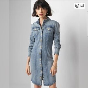 White House Black Market Light Blue Long Sleeve Denim Dress